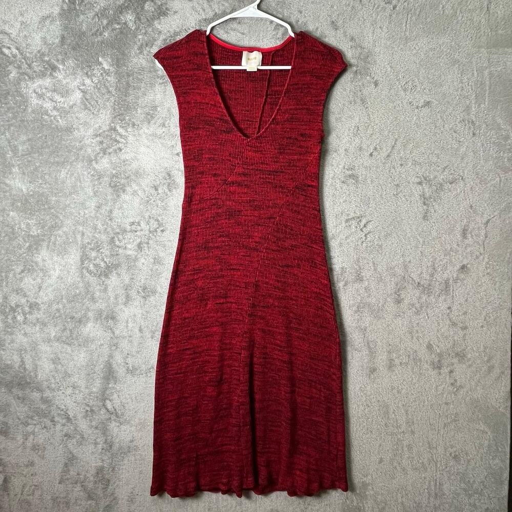 Maeve Anthropologie Arete Midi Dress‎ Size XS Knit V-Neck Fit & Flare Red